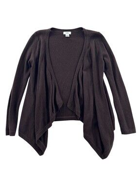 Neiman Marcus Brown 100% Cashmere Open Waterfall Cardigan Sweater Large
